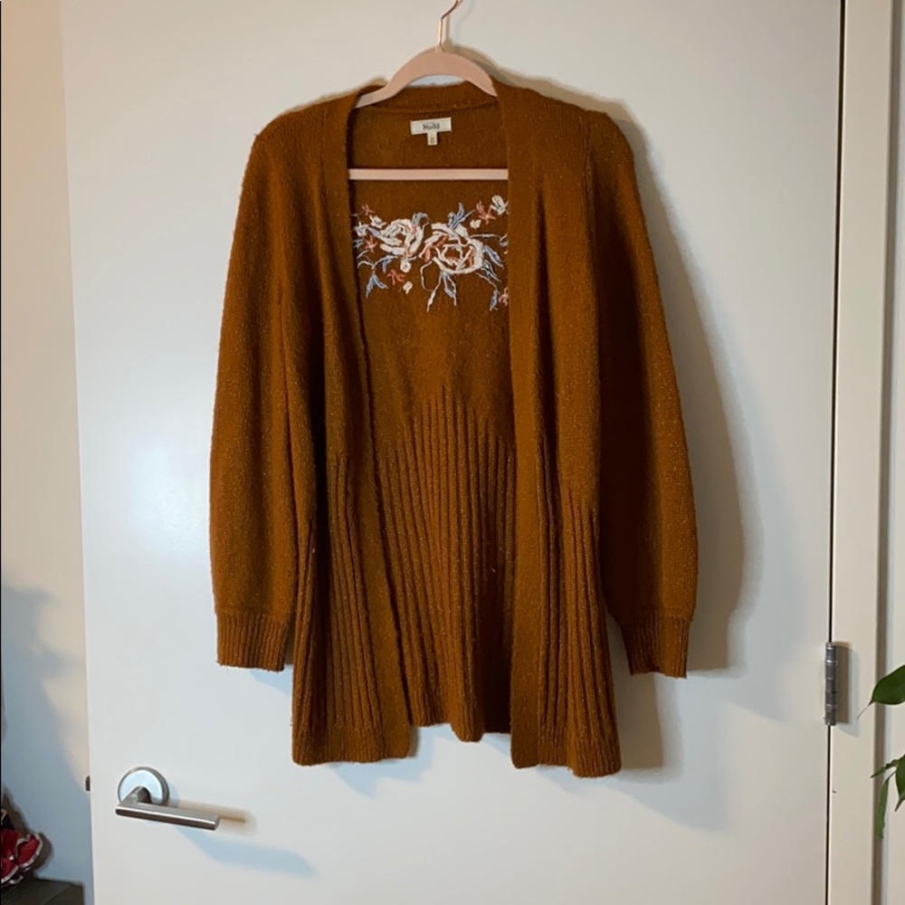 Mudd Burnt Orange Embroidered Cardigan